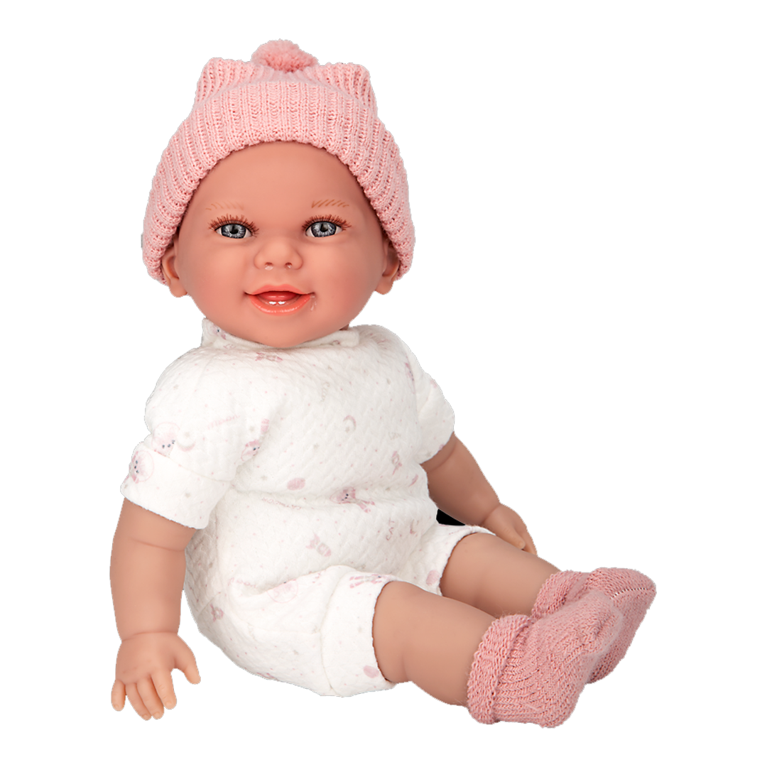 Boneca Elegance Arias Babyto c/ Mecanismo de Riso Rosa 34cm