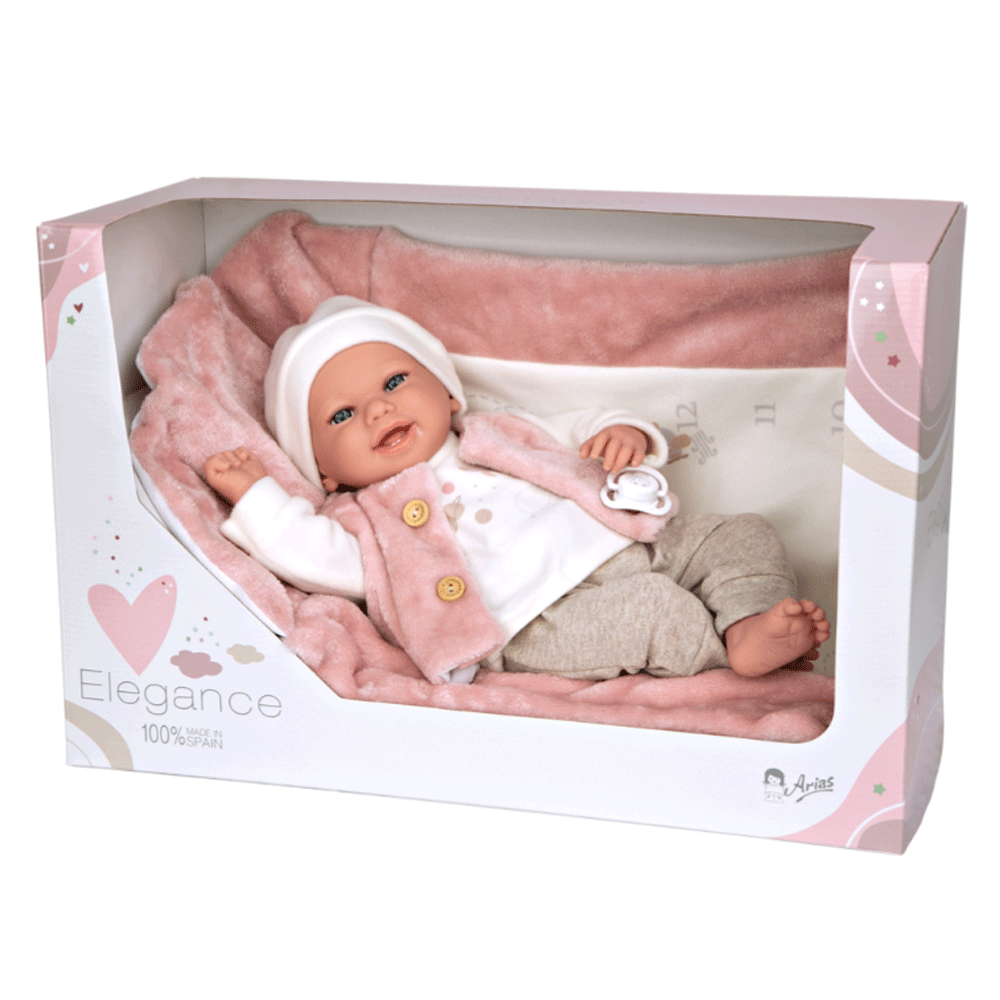 Boneca Elegance Arias Colin Rosa c/ Manta 40cm - Image 8